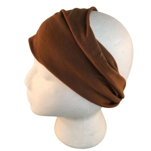 Brown Knit Headwrap Hairband Soft Stretchy Headband Fabric Unisex Sweatband - Picture 1 of 8